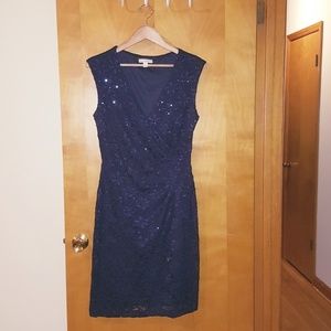 Navy blue faux wrap sequin dress